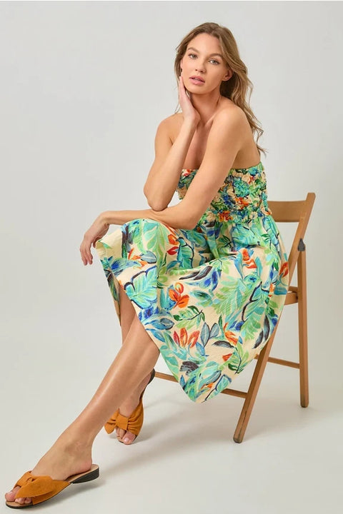 Smocked Yoke A-Line Dress Beach Forest Women’s Dress