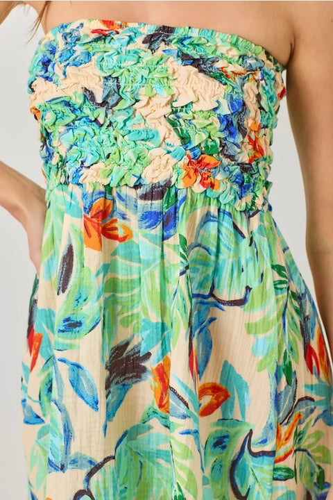 Smocked Yoke A-Line Dress Beach Forest Women’s Dress