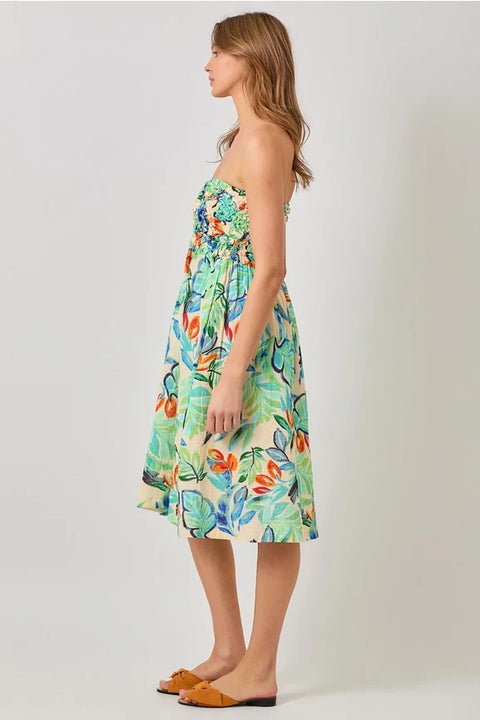Smocked Yoke A-Line Dress Beach Forest Women’s Dress