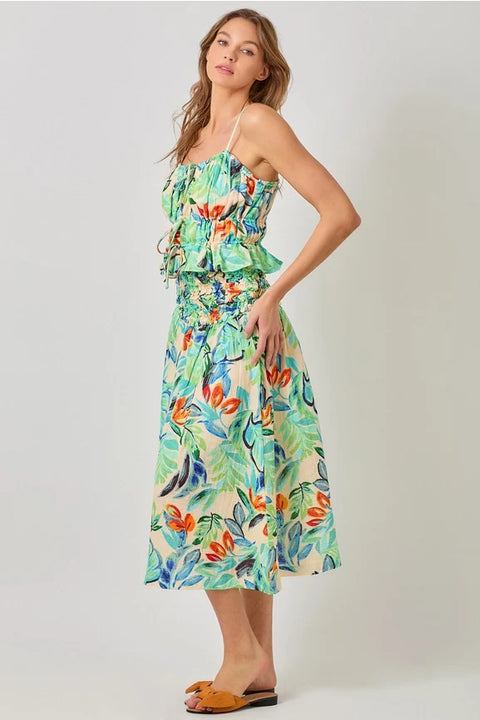 Smocked Yoke A-Line Dress Beach Forest Women’s Dress
