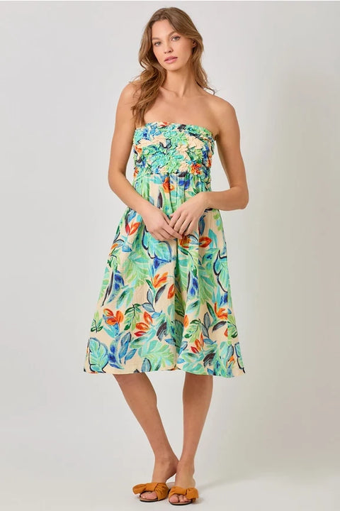 Smocked Yoke A-Line Dress Beach Forest Women’s Dress