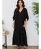 Dolman Sleeve V-Neck Maxi Dress in Solid Black Linen