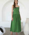 Pleated Midi Dress with Spaghetti Straps and Side Tie Detail