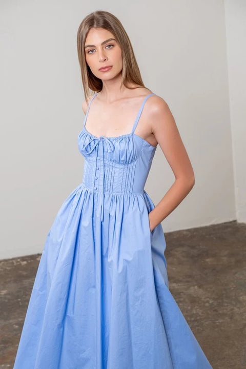 Spaghetti Strap Corset Detail Midi Dress