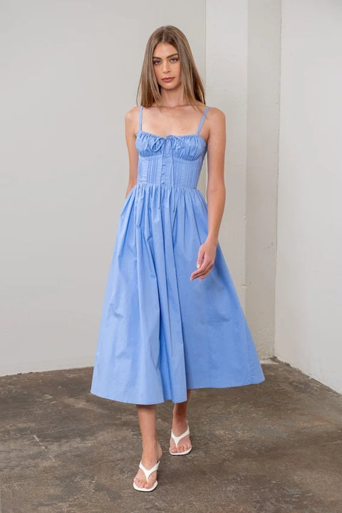 Spaghetti Strap Corset Detail Midi Dress