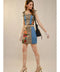 Square Neck Bow Strap Patchwork Bustier