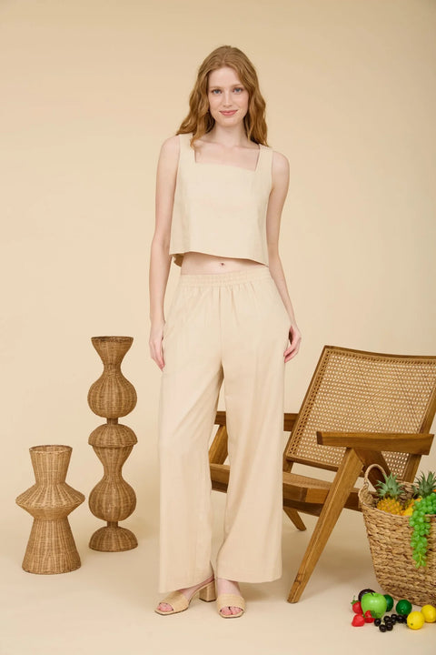 Square Neck Sleeveless Back Button Linen Top