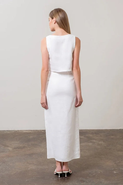 Square Neck Sleeveless Linen Crop Top WHITE