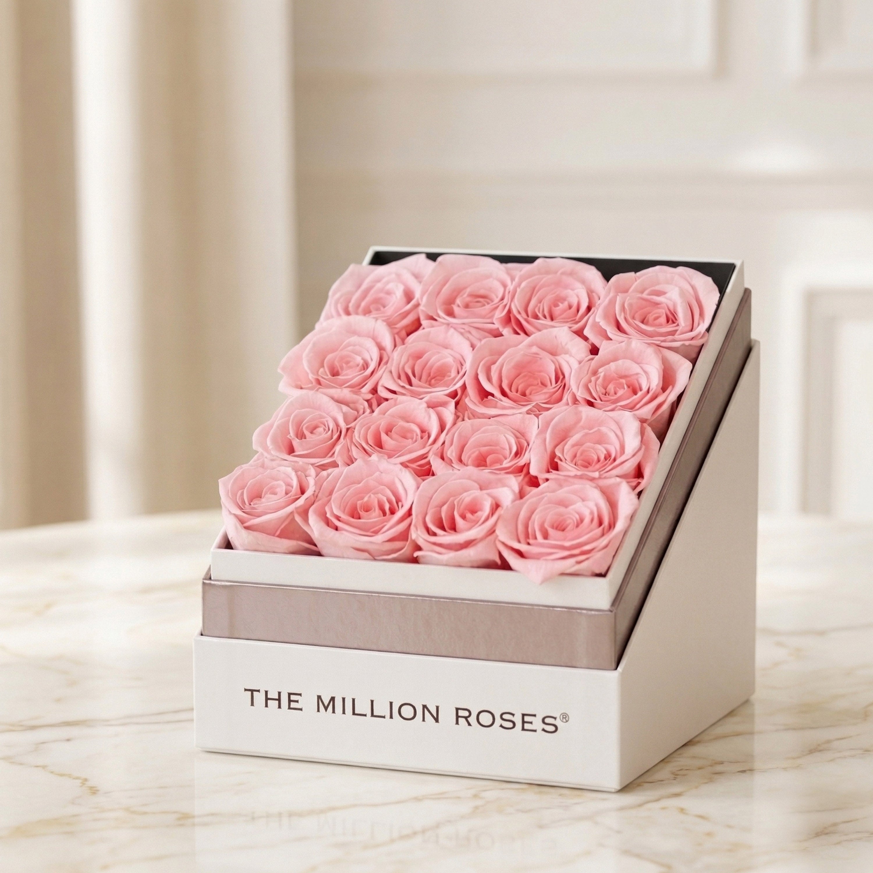 Square White Box | Light Pink Roses