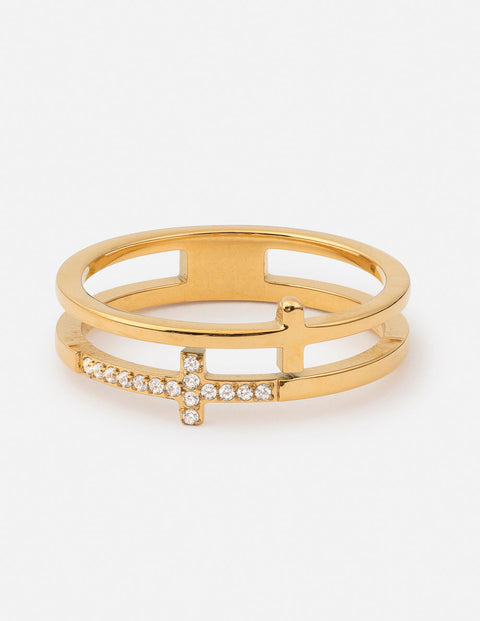Stacked Cross Gem Ring