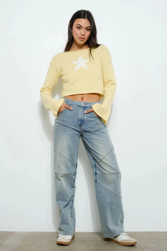 Star Knit Top LT Yellow