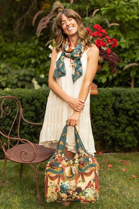 Stay Gold Boho Linen Tote Bag with Rabbit & Bees