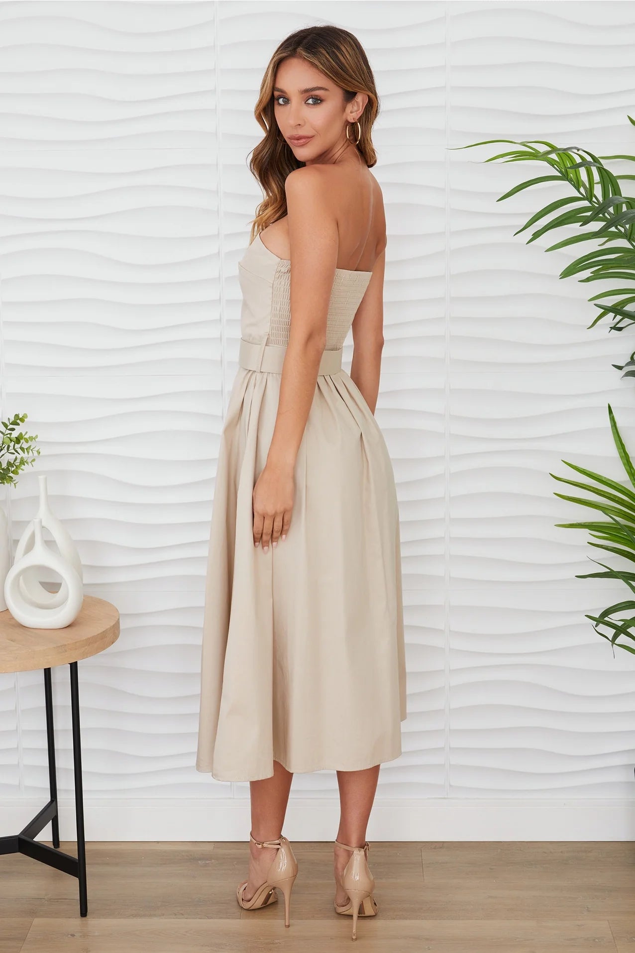 Strapless Midi Dress with Belt