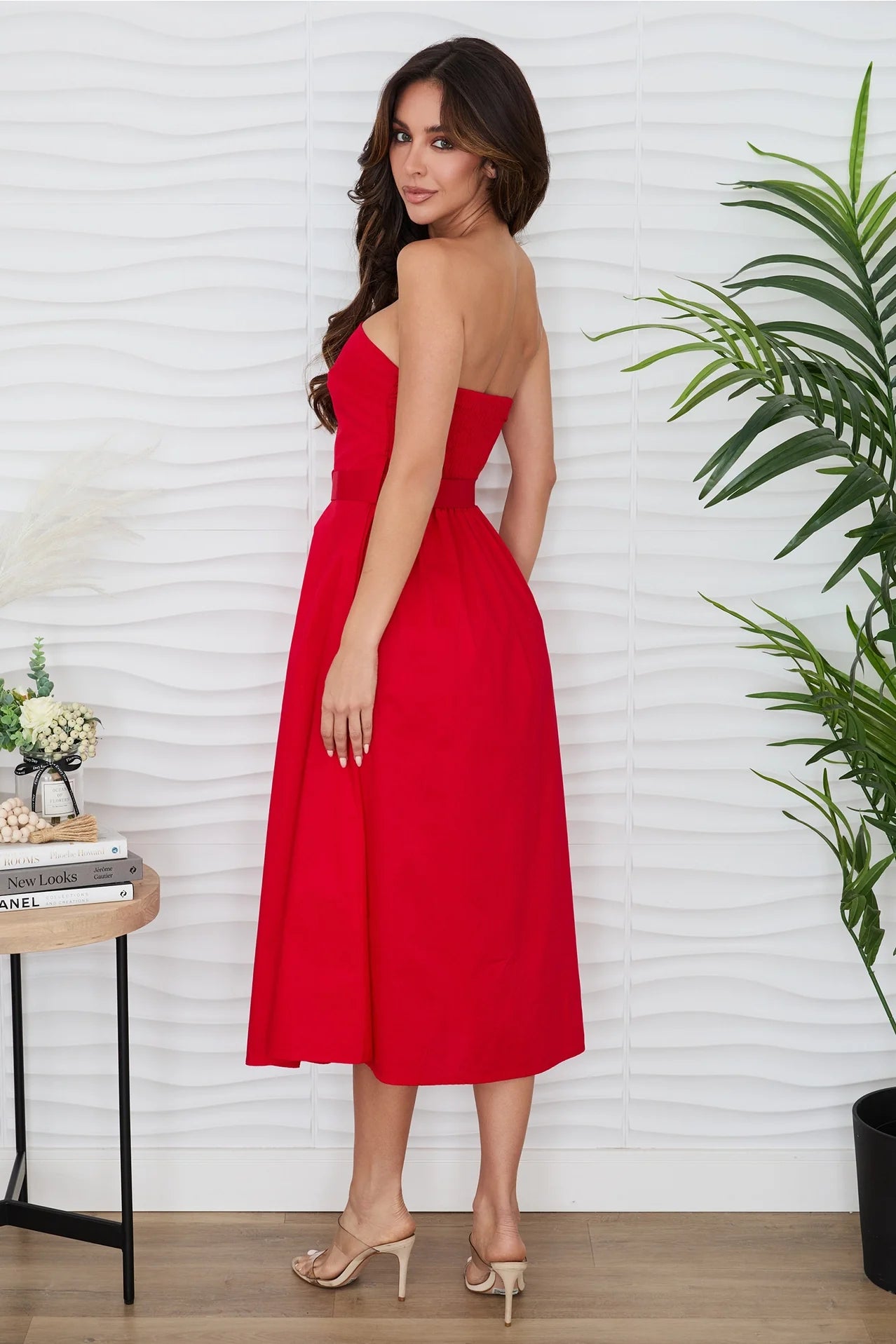 Strapless Midi Dress with Belt
