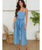 Strapless Smock Back Romper with Tie Belt - Denim Blue