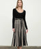 Stripe Long Sleeve Waist Tie Knit Midi Sweater Dress