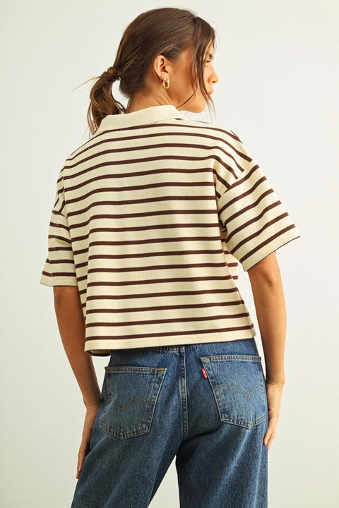 Stripe Pattern Short Sleeve Polo Shirts | Brown