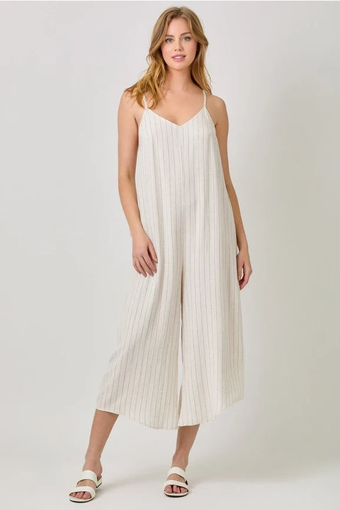Stripe Sleeveless V-Neck Jumpsuit - Ivory