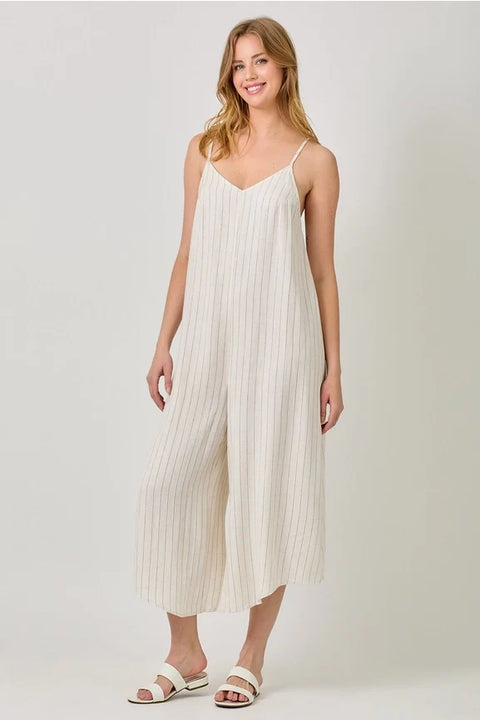 Stripe Sleeveless V-Neck Jumpsuit - Ivory