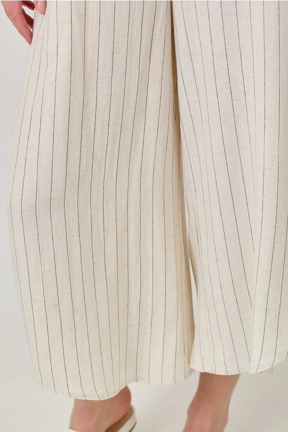 Stripe Sleeveless V-Neck Jumpsuit - Ivory