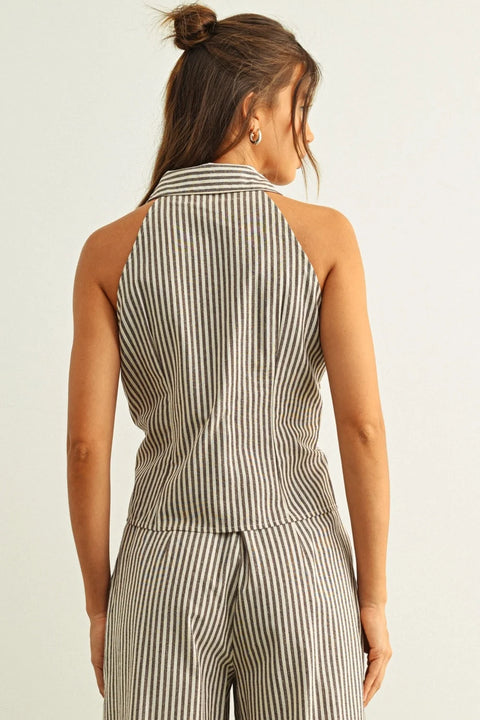 Striped Pattern Collared Blouse | Brown
