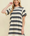 Striped Short Sleeve Midi Dress Navy