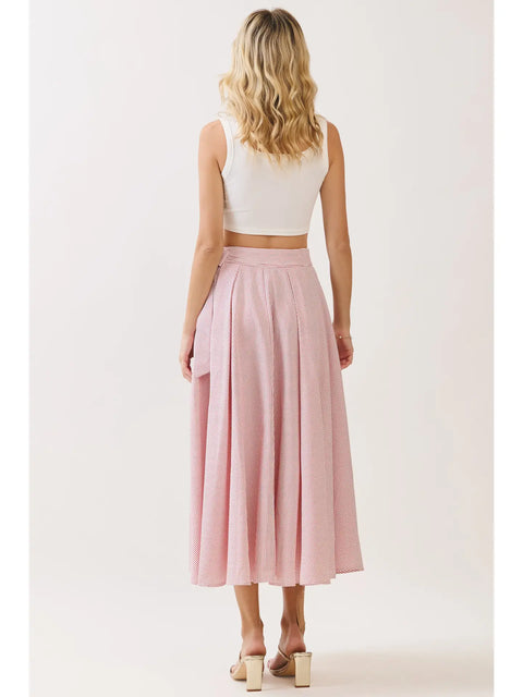 Striped Tie Waist Panelled Midi Skirt - Black