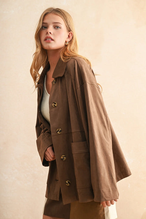 Suede Button Front Jacket