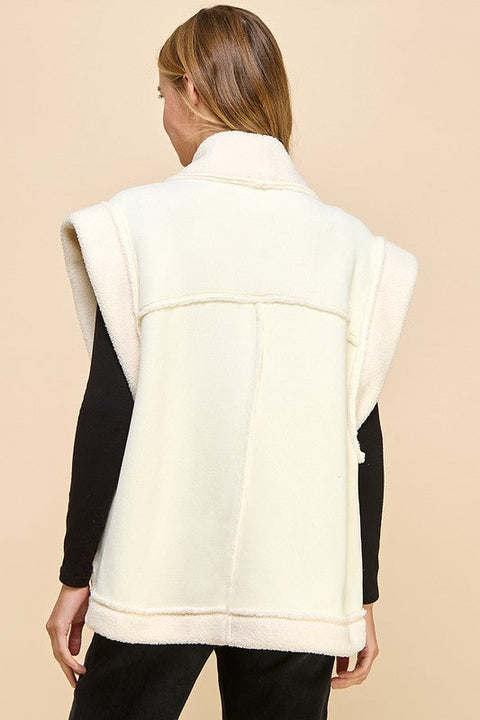 Suede Oversized Open Vest Black