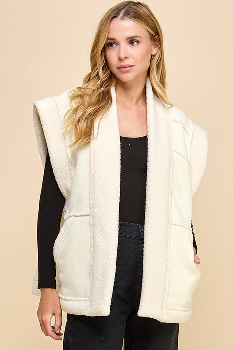 Suede Oversized Open Vest Black