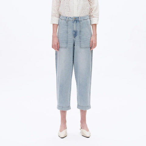 Super High Rise Rise Barrel Jeans with Finished Hem LIGHT BLUE