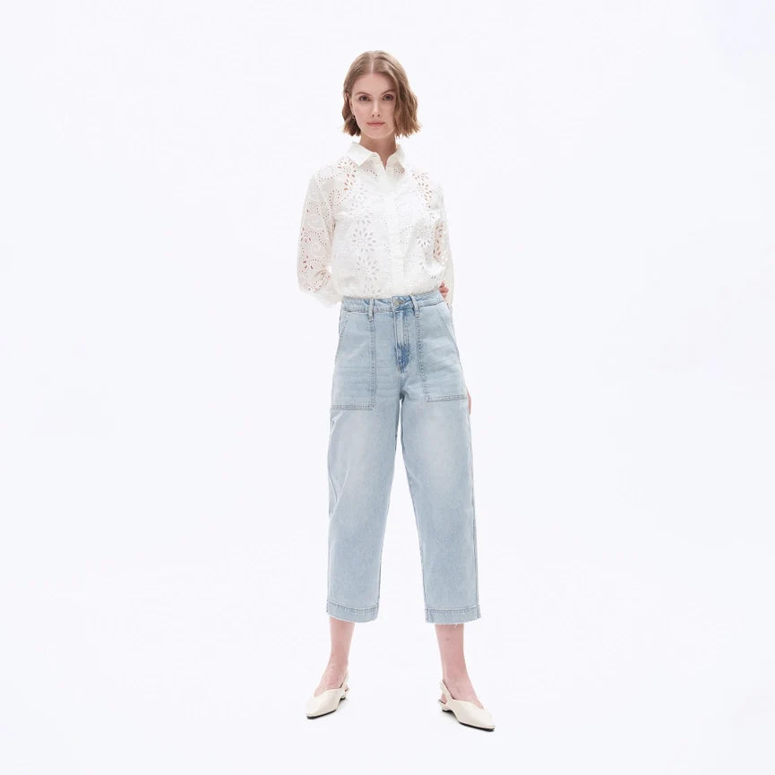 Super High Rise Rise Barrel Jeans with Finished Hem LIGHT BLUE