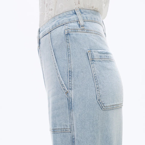 Super High Rise Rise Barrel Jeans with Finished Hem LIGHT BLUE