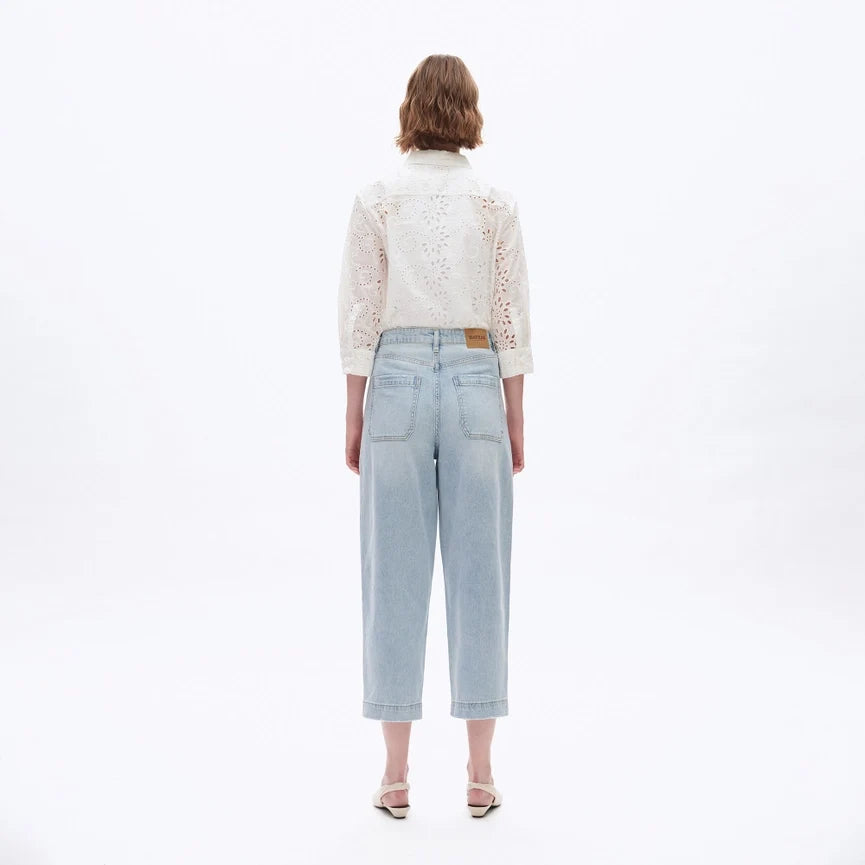 Super High Rise Rise Barrel Jeans with Finished Hem LIGHT BLUE
