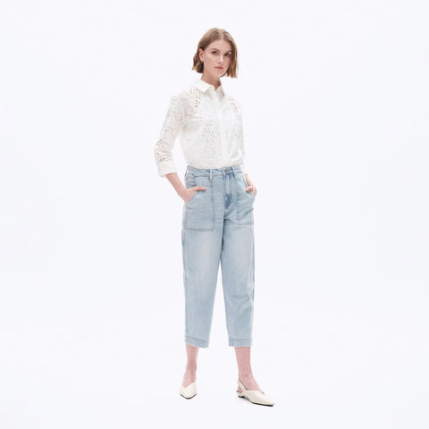 Super High Rise Rise Barrel Jeans with Finished Hem LIGHT BLUE