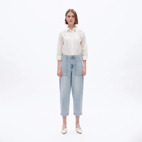 Super High Rise Rise Barrel Jeans with Finished Hem LIGHT BLUE
