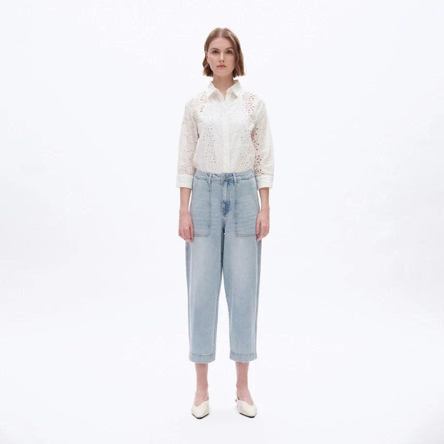 Super High Rise Rise Barrel Jeans with Finished Hem LIGHT BLUE