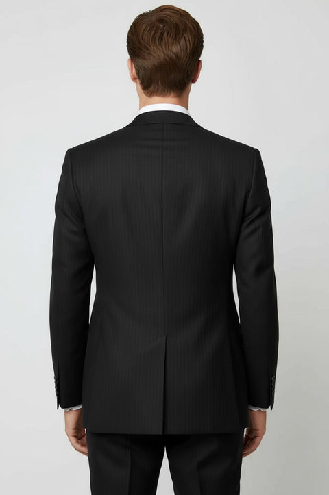 Striped Wide Collar Black Men Double-Breasted Suit - Wessi