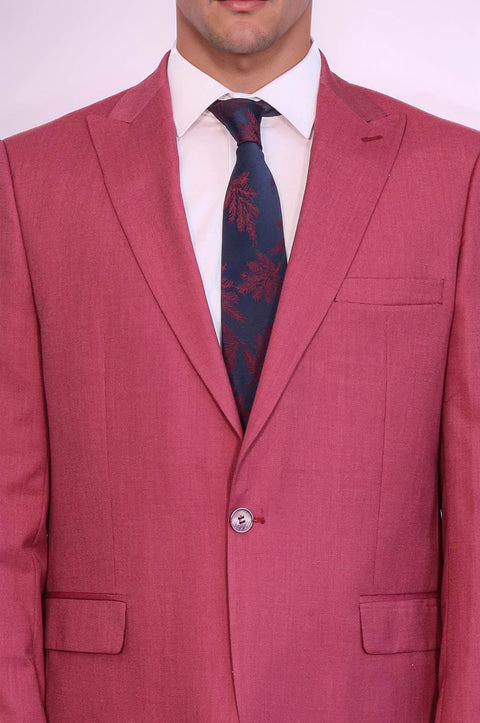 2 Piece Patterned Slim Fit Magenta Men Suit - Wessi