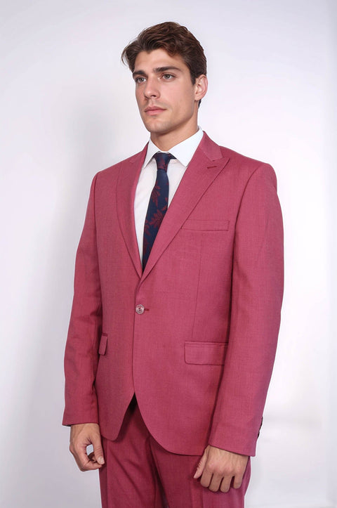 2 Piece Patterned Slim Fit Magenta Men Suit - Wessi