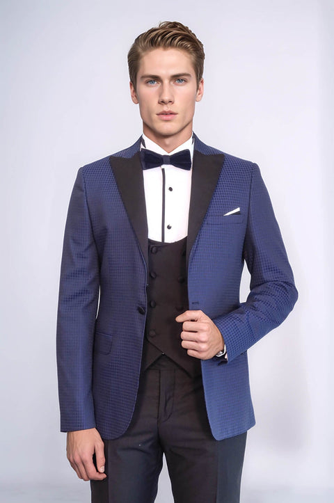 Patterned Jacket Navy Blue Tuxedo | Wessi