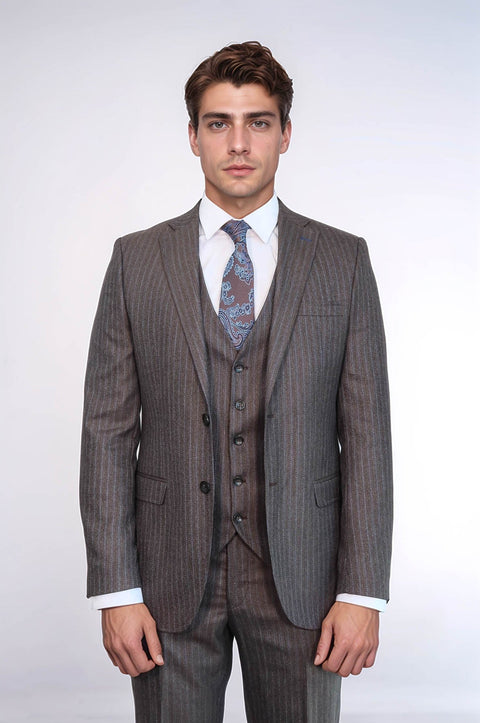 Striped Brown Vested Suit | Wessi
