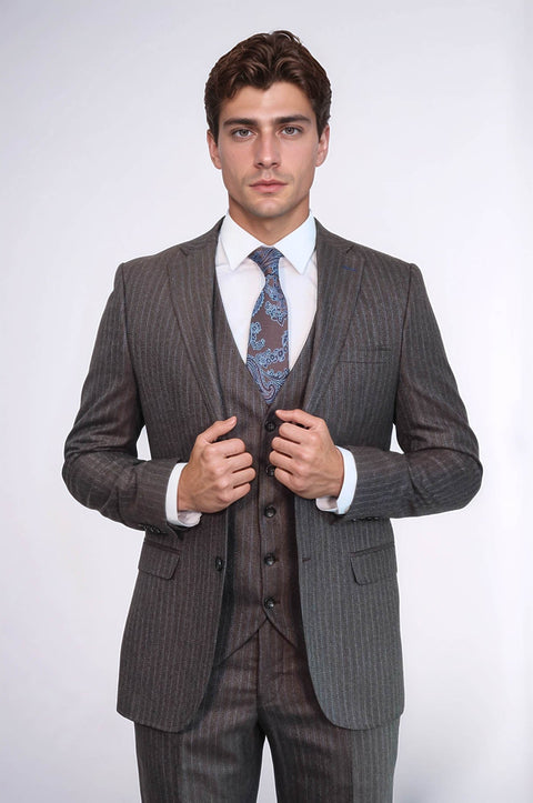 Striped Brown Vested Suit | Wessi