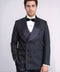 Satin Shawl Collar Patterned Double Breasted Black Men Tuxedo Suit - Wessi