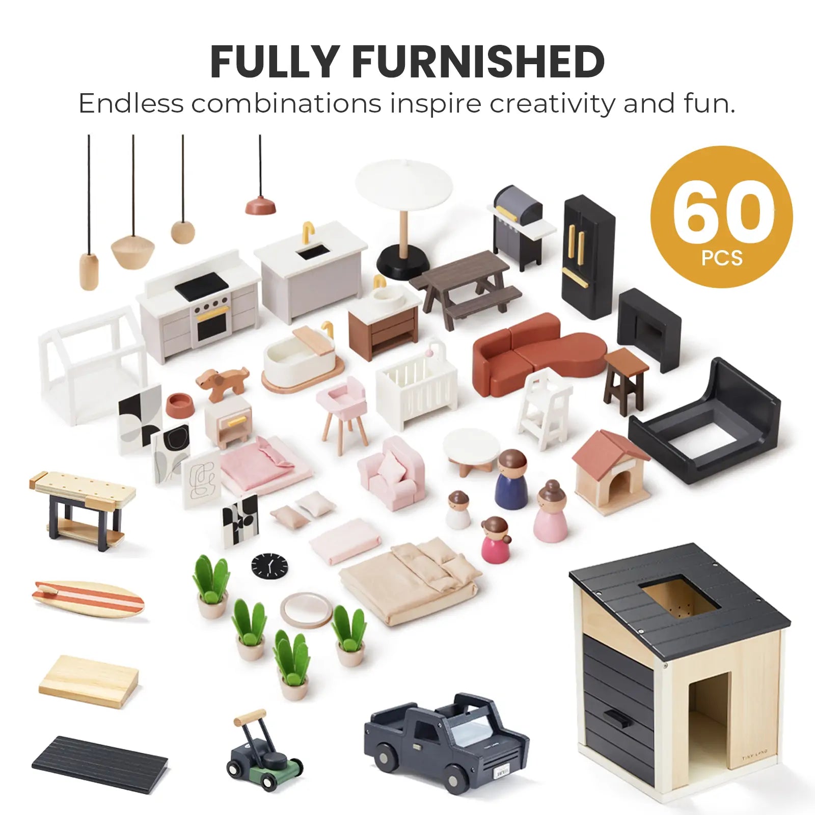 Sweet Family Gift Set: Black Dollhouse & Dollhouse Garage & Extra Dolls Set