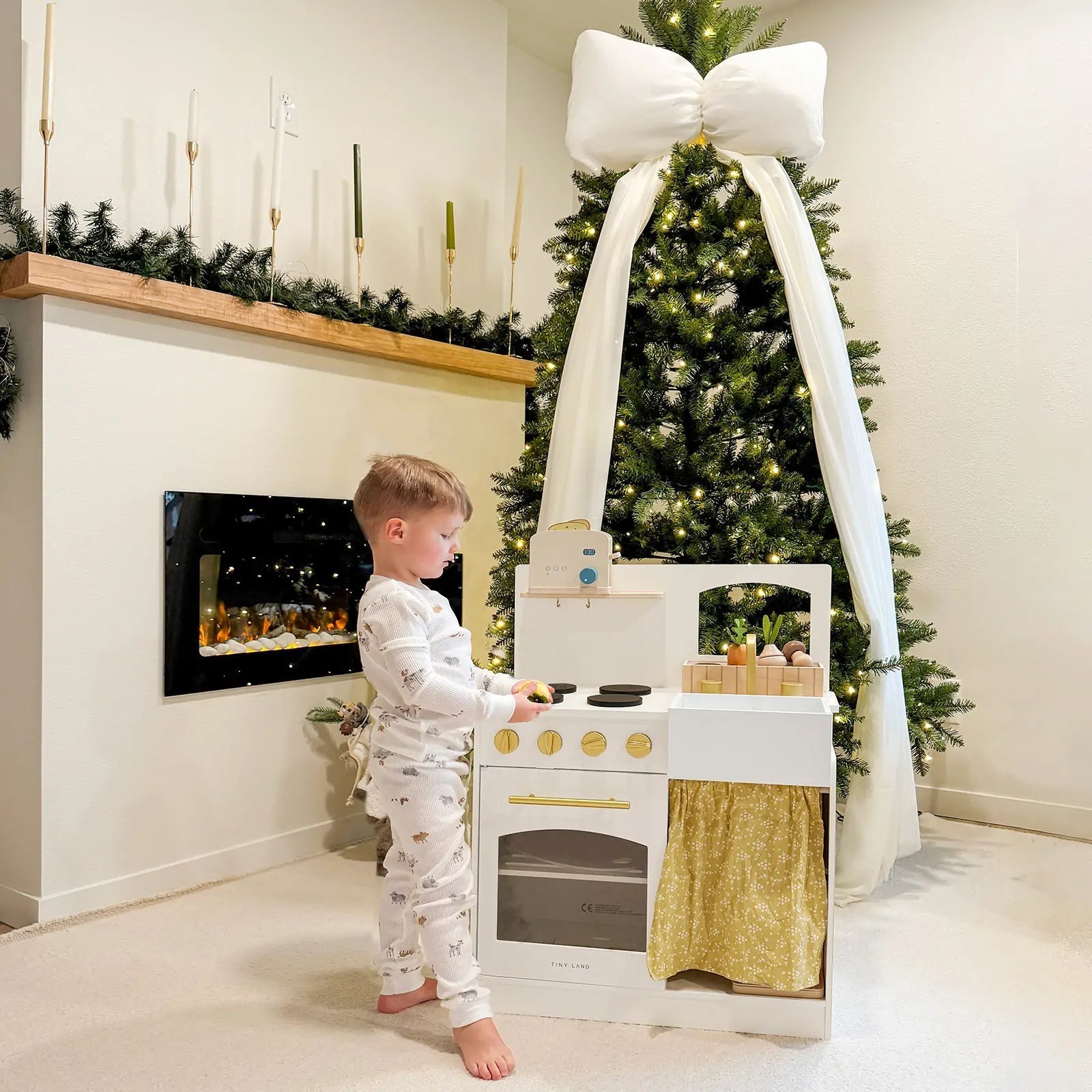 Tiny Land® Wooden Play Kitchen for Toddlers - Honey Kitchenette Pretend Cooking Set