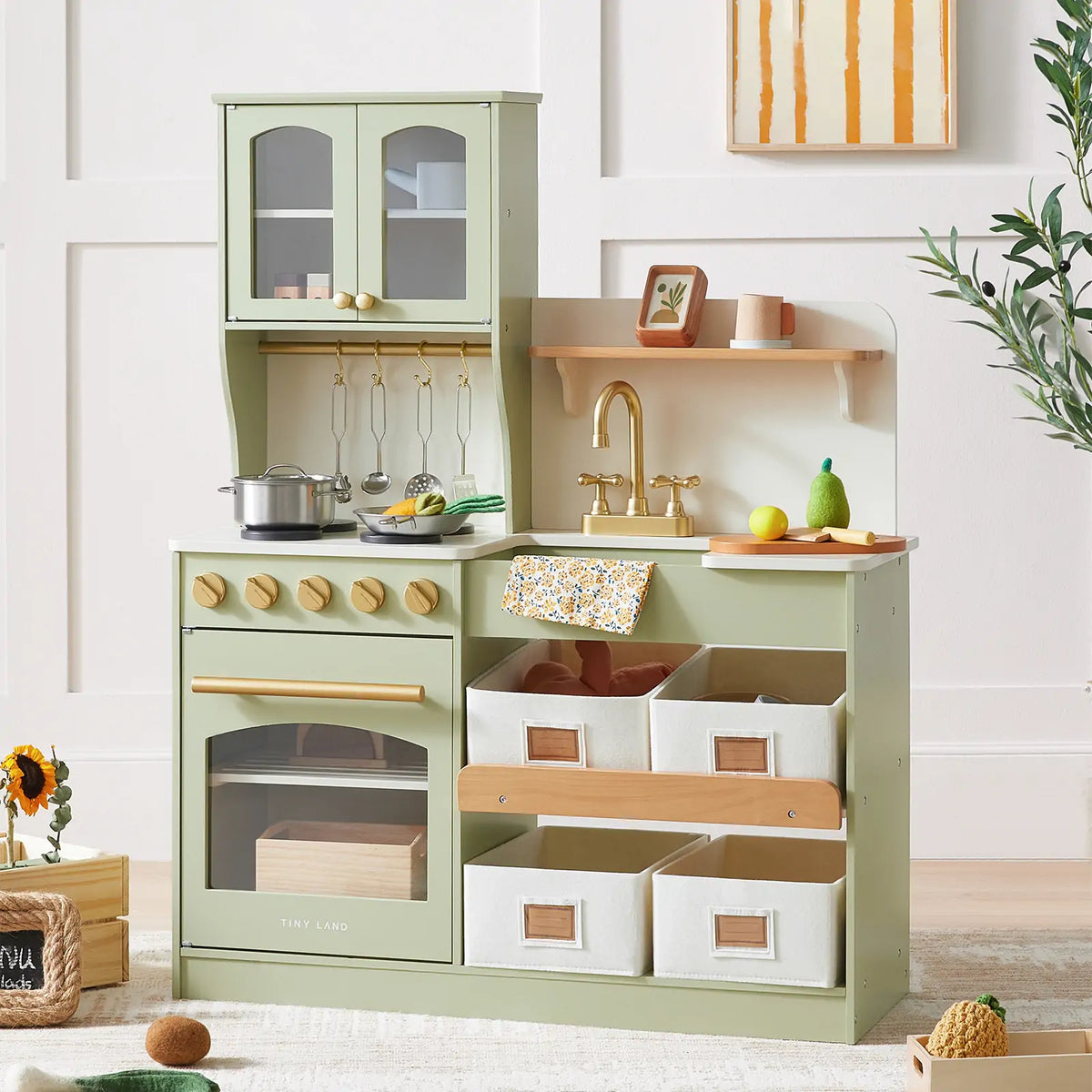Tiny Land® Wooden Play Kitchen with Storage for Creative Toddlers