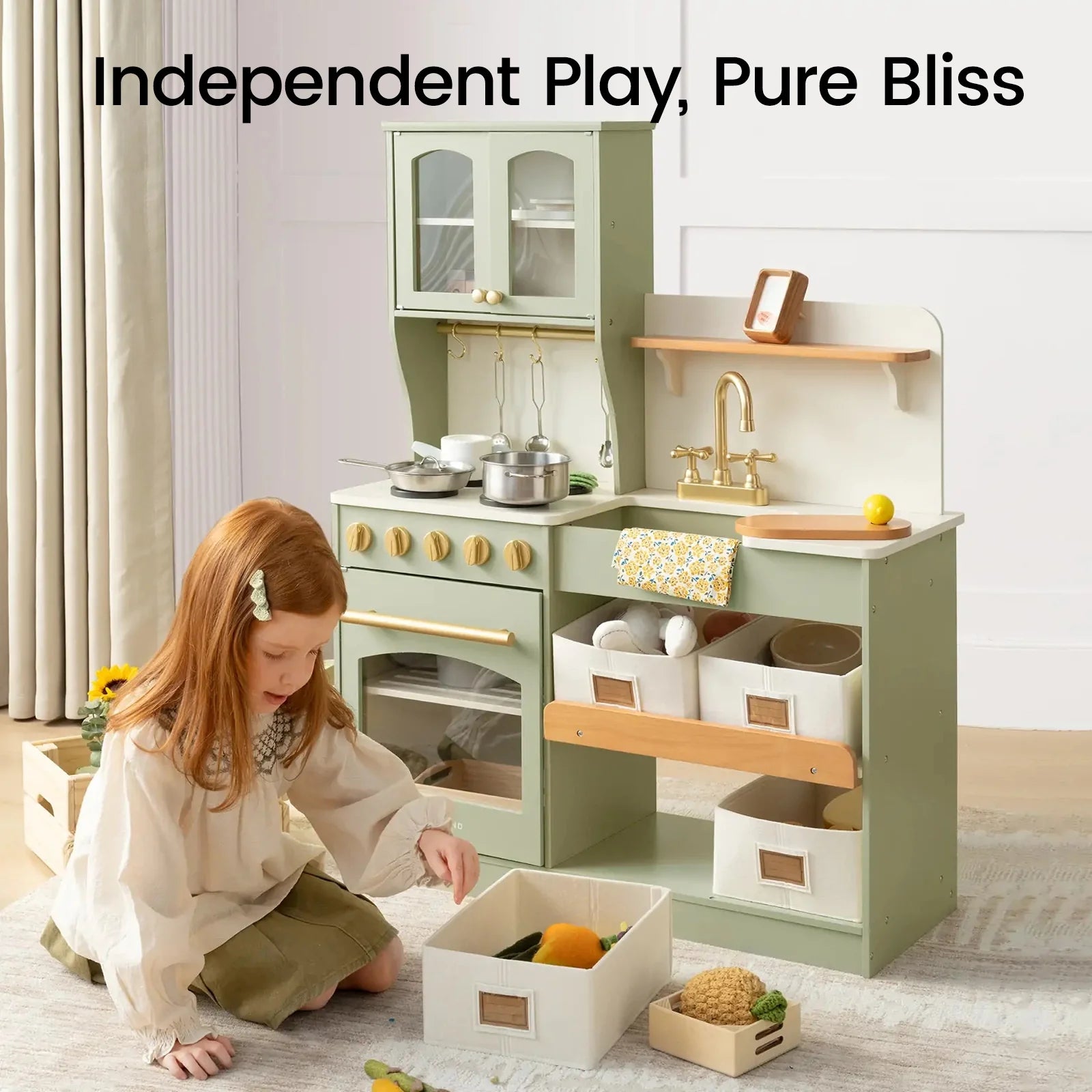 Tiny Land® Wooden Play Kitchen with Storage for Creative Toddlers