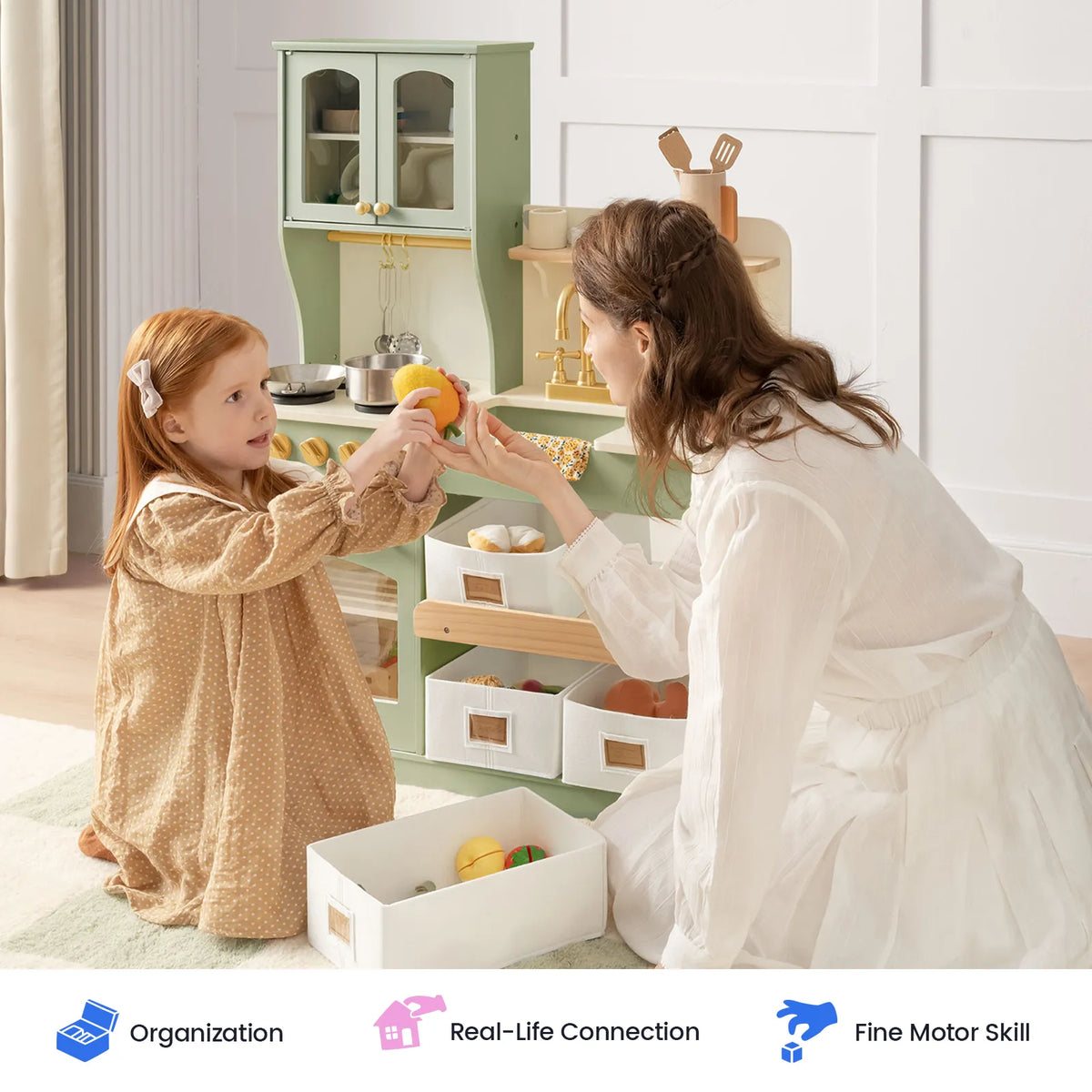 Tiny Land® Wooden Play Kitchen with Storage for Creative Toddlers