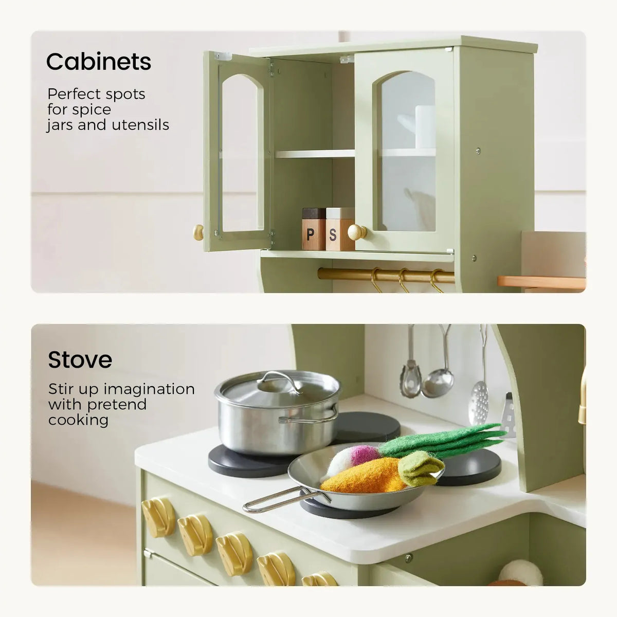 Tiny Land® Wooden Play Kitchen with Storage for Creative Toddlers